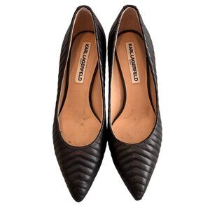 Karl Lagerfeld Black Quilted Pointed Toe Flats - Chevron Stitch